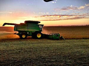 Combine in bean field